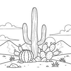 Desert Cactus Coloring Page - Printable Coloring page