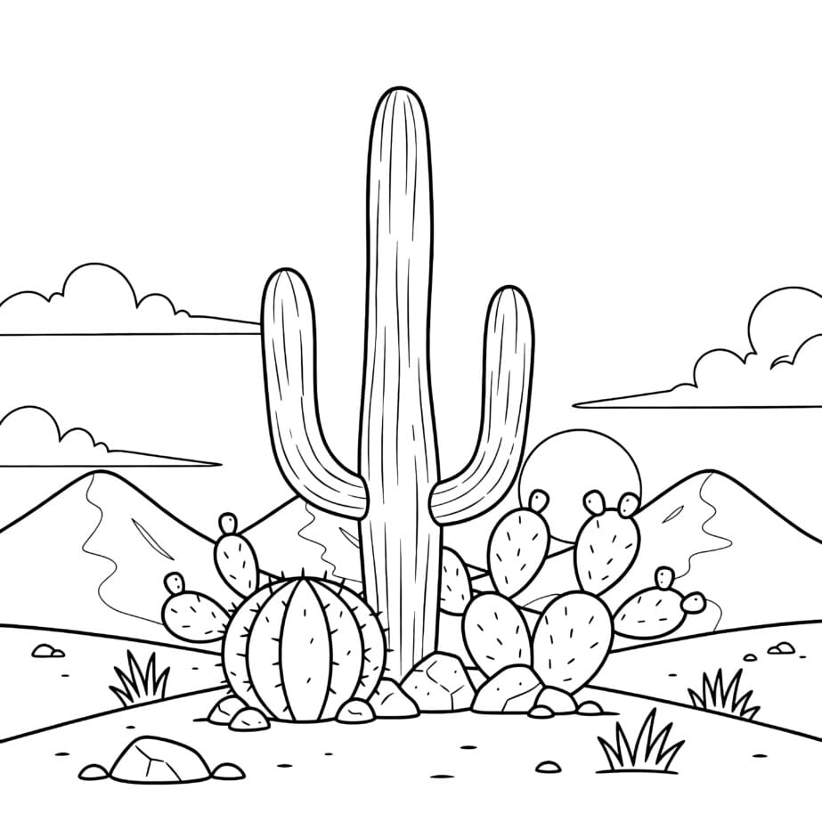 Desert Cactus Coloring Page