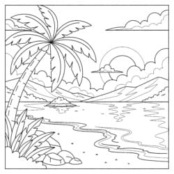 Tropical Island Beach Coloring Page - Printable Coloring page