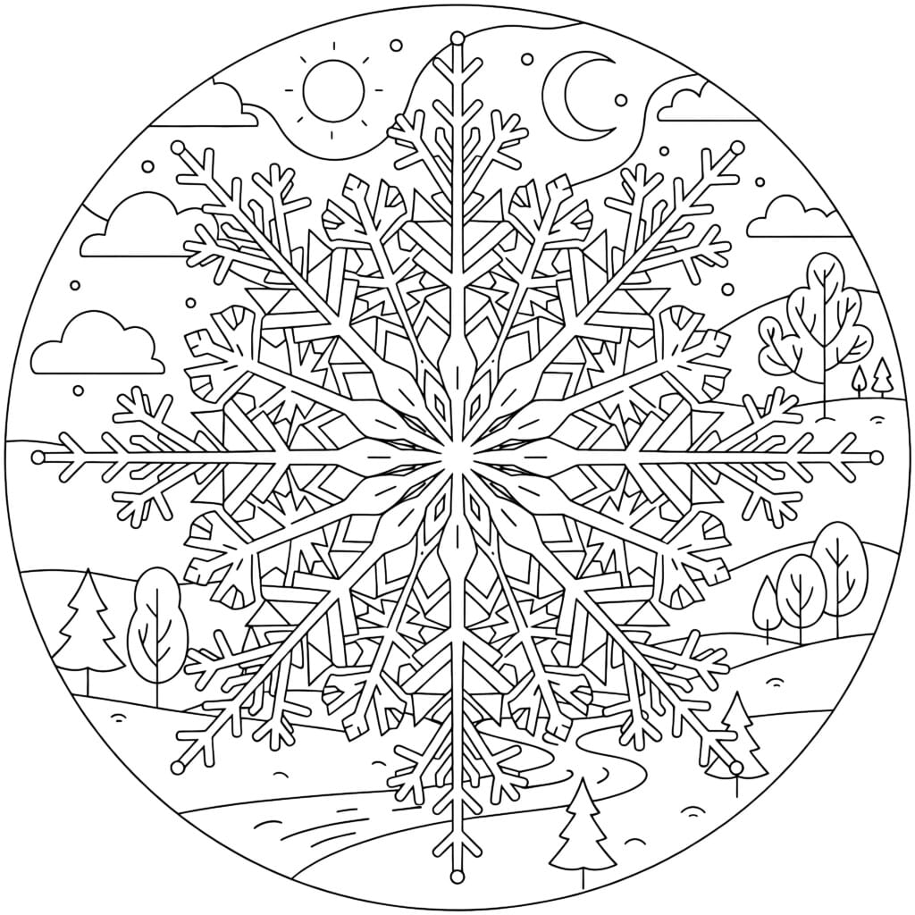 Snowflake Mandala Coloring Page | Coloring Pages Mimi Panda