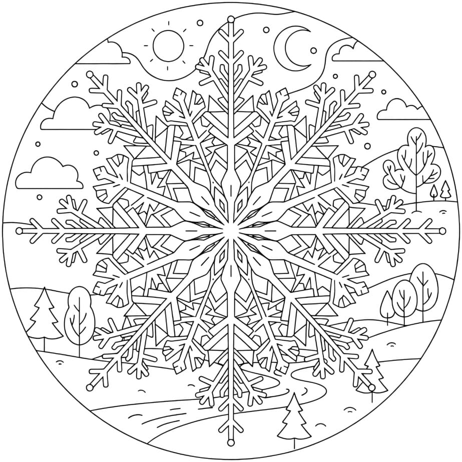 Snowflake Mandala Coloring Page