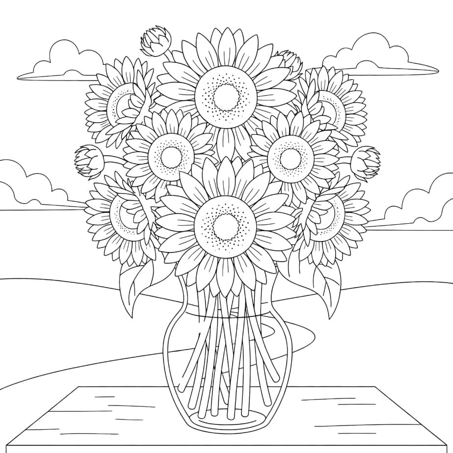 Sunflower Bouquet Coloring Page