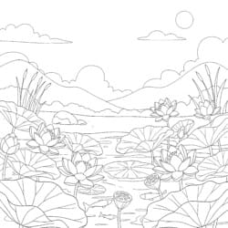 Lotus Pond Coloring Page - Printable Coloring page