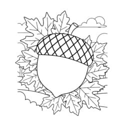 Acorn And Leaves Coloring Page - Printable Coloring page