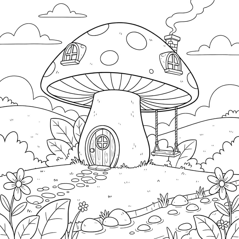 Mushroom House Coloring Page