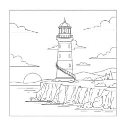 Lighthouse On Cliff Coloring Page - Printable Coloring page