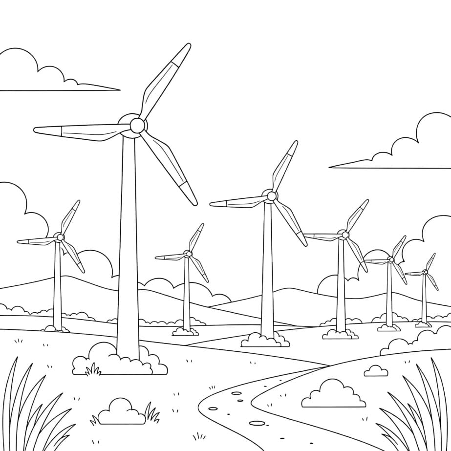 Windmill Field Coloring Page