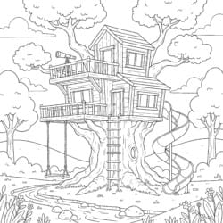 Treehouse Coloring Page - Printable Coloring page
