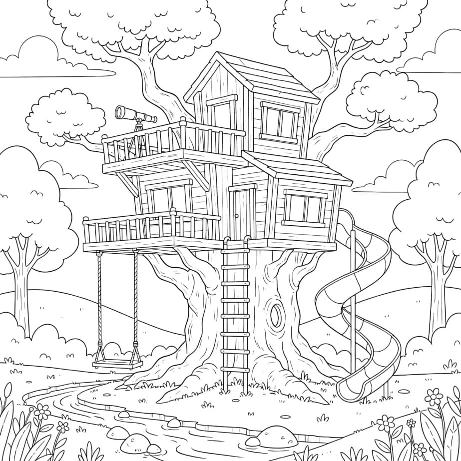 Treehouse Coloring Page