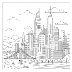 City Skyline Coloring Page - Printable Coloring page