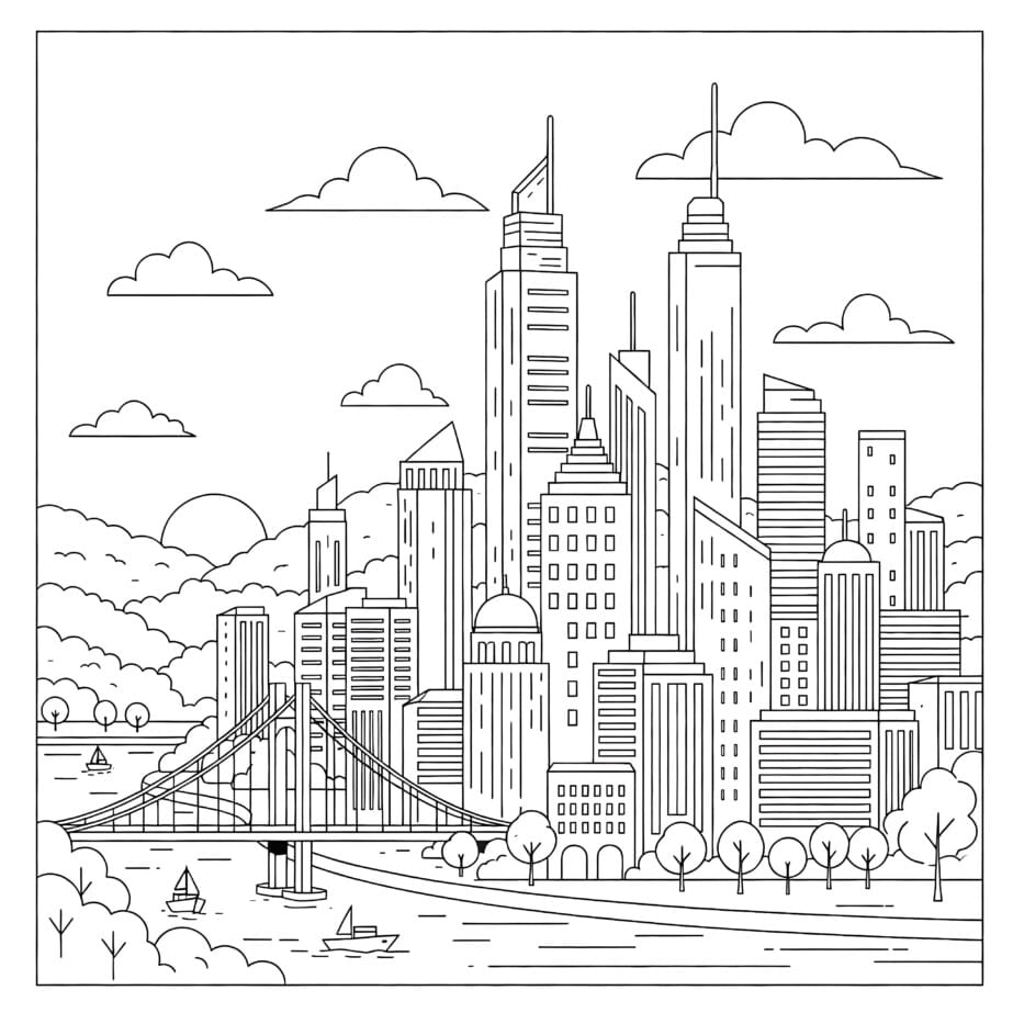 City Skyline Coloring Page