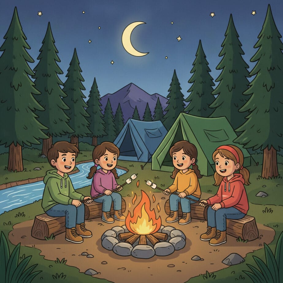 Campfire At Night Coloring Page 2