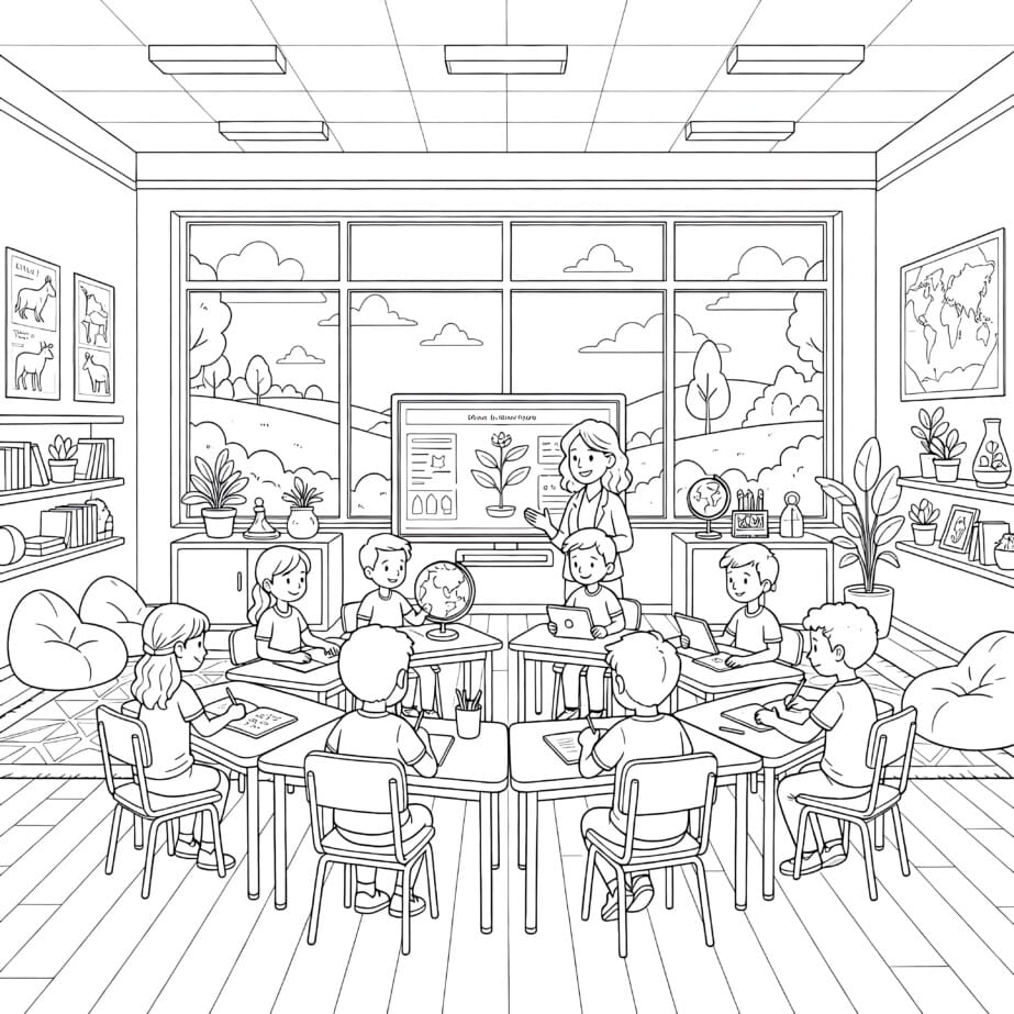 Classroom Scene Coloring Page
