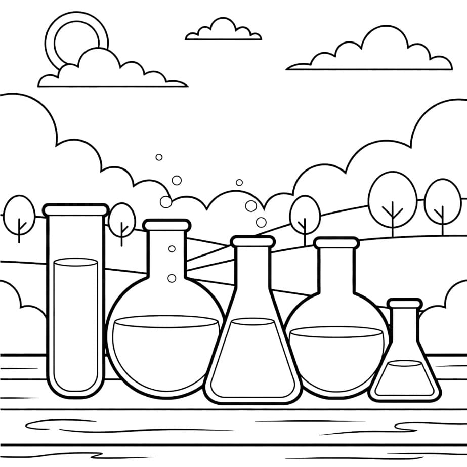 Laboratory Beakers Coloring Page