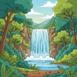 Waterfall In Forest Coloring Page - Origin image