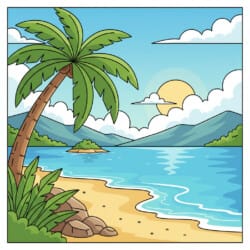 Tropical Island Beach Coloring Page - Origin image