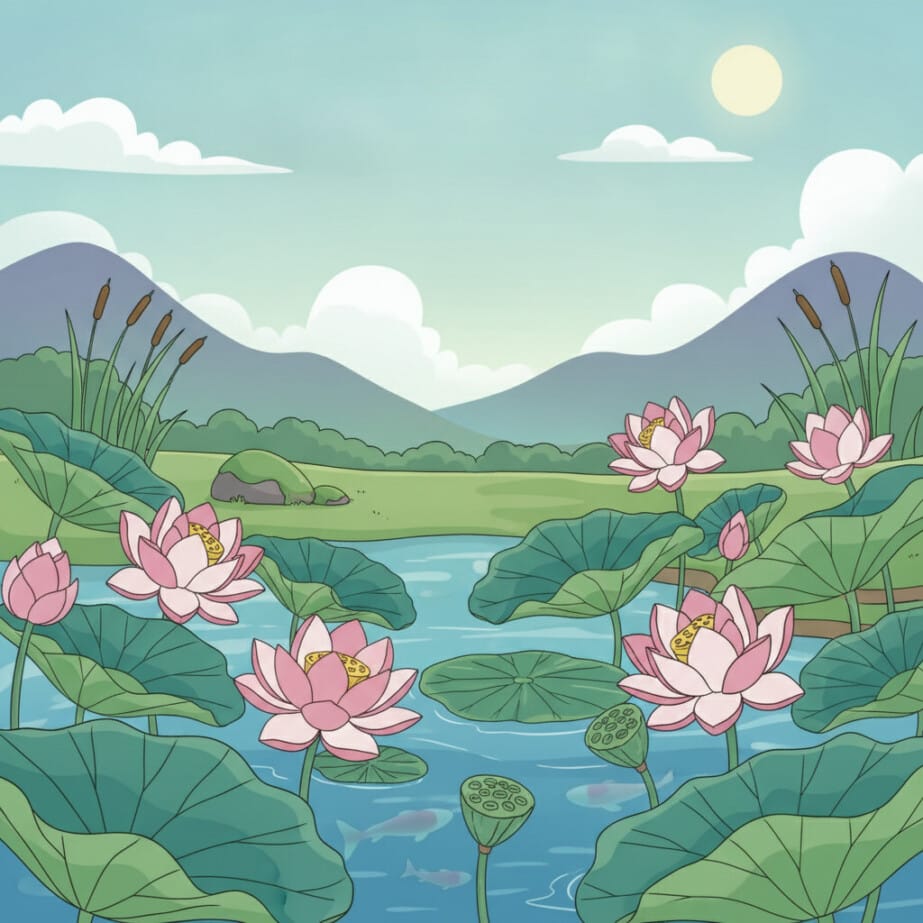 Lotus Pond Coloring Page 2