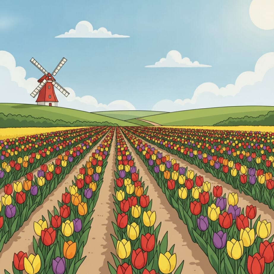 Tulip Field Coloring Page 2