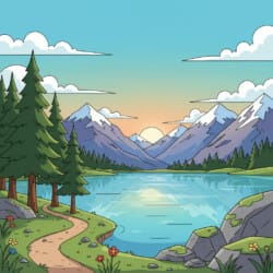 Mountain Lake Coloring Page - Origin image