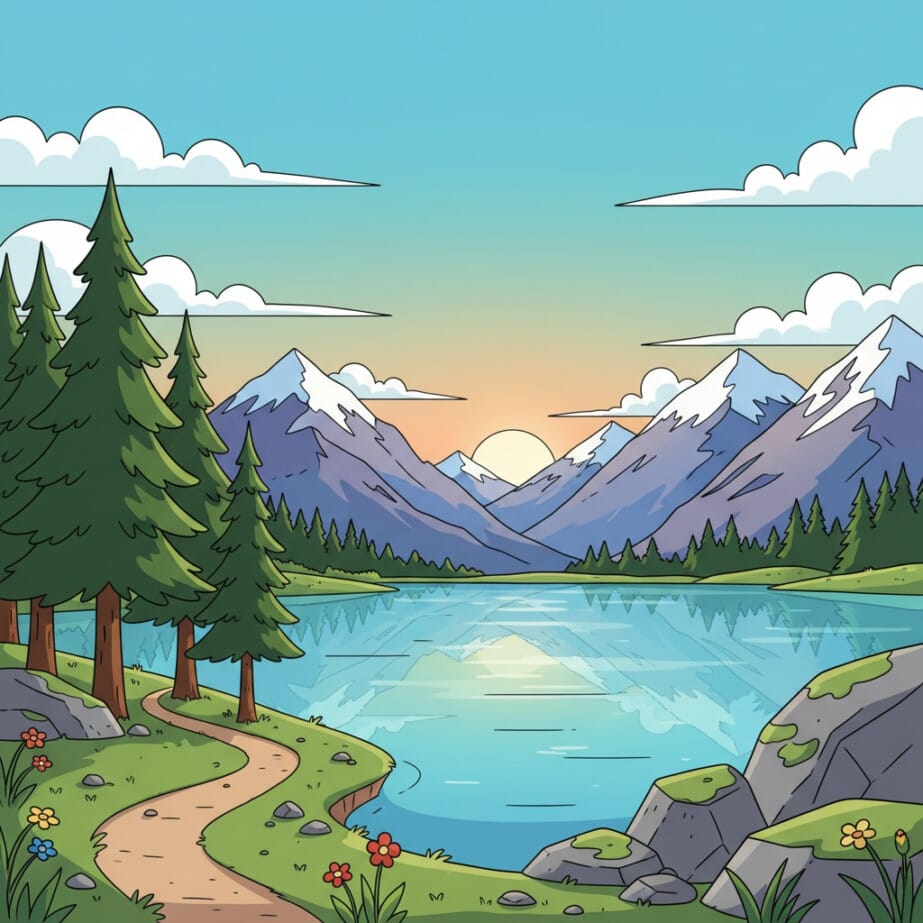 Mountain Lake Coloring Page 2