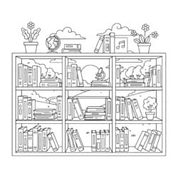 Library Bookshelf Coloring Page - Printable Coloring page