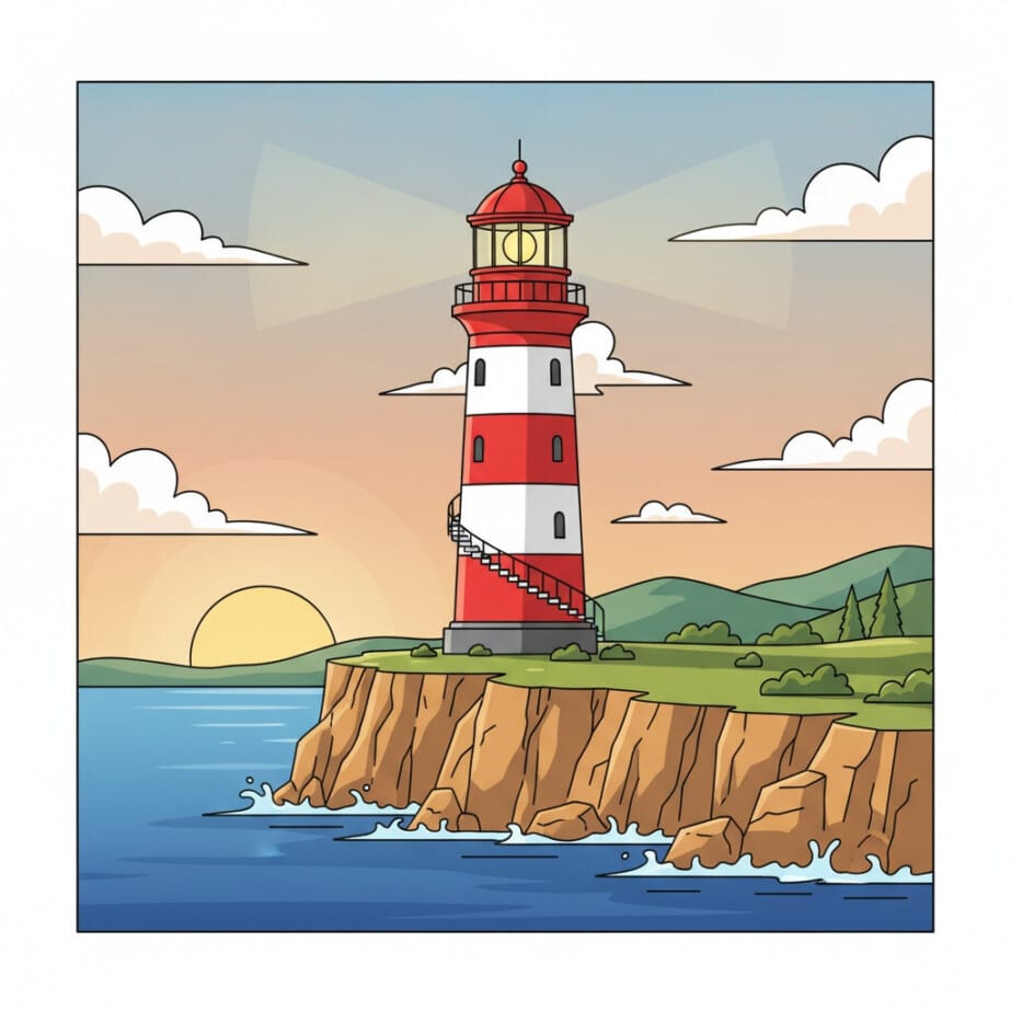 Lighthouse On Cliff Coloring Page 2
