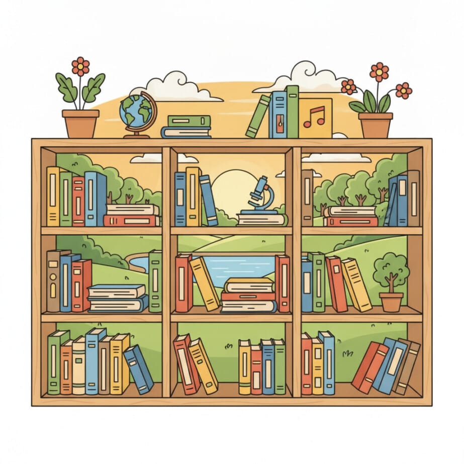 Library Bookshelf Coloring Page 2