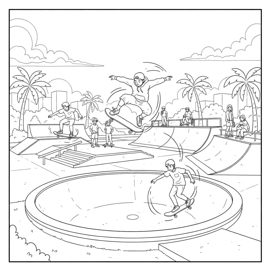 Skateboard Park Coloring Page