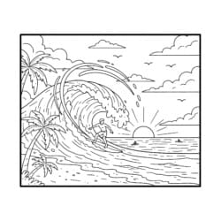 Surfing Wave Coloring Page - Printable Coloring page