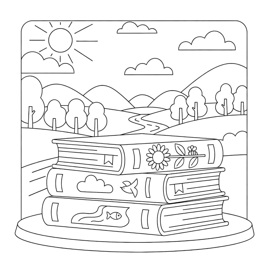 Book Stack Coloring Page