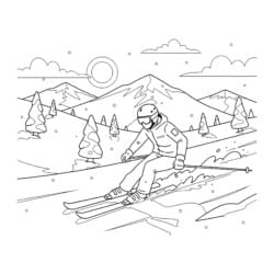 Skiing Downhill Coloring Page - Printable Coloring page