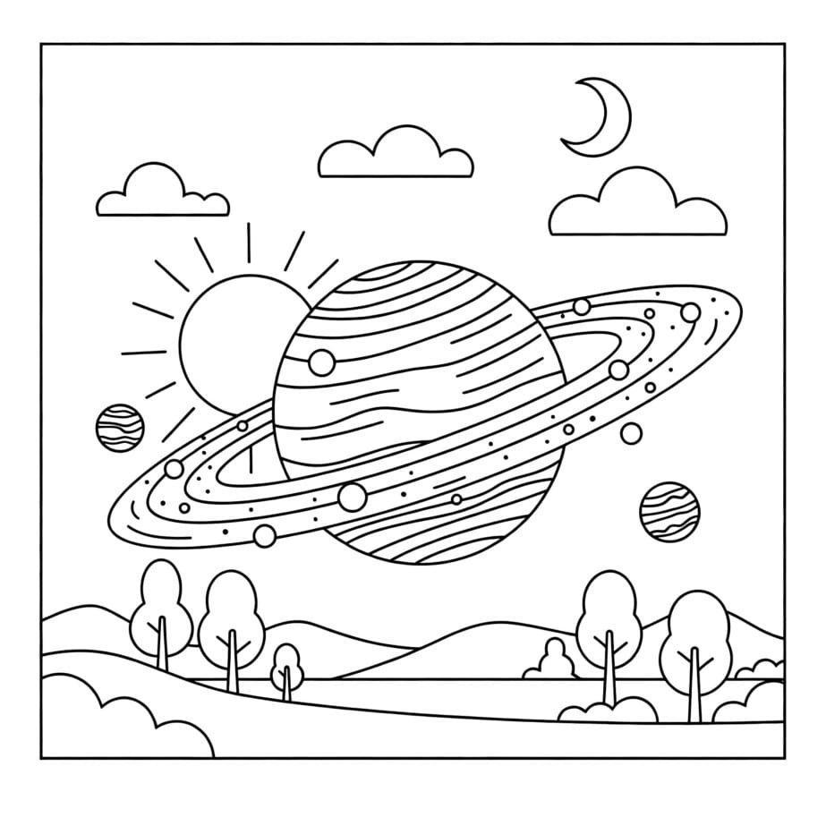 Planet And Rings Coloring Page
