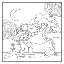 Astronaut On Moon Coloring Page - Printable Coloring page