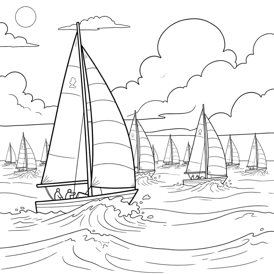 Sailboat Regatta Coloring Page