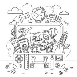 Travel Suitcase Coloring Page - Printable Coloring page