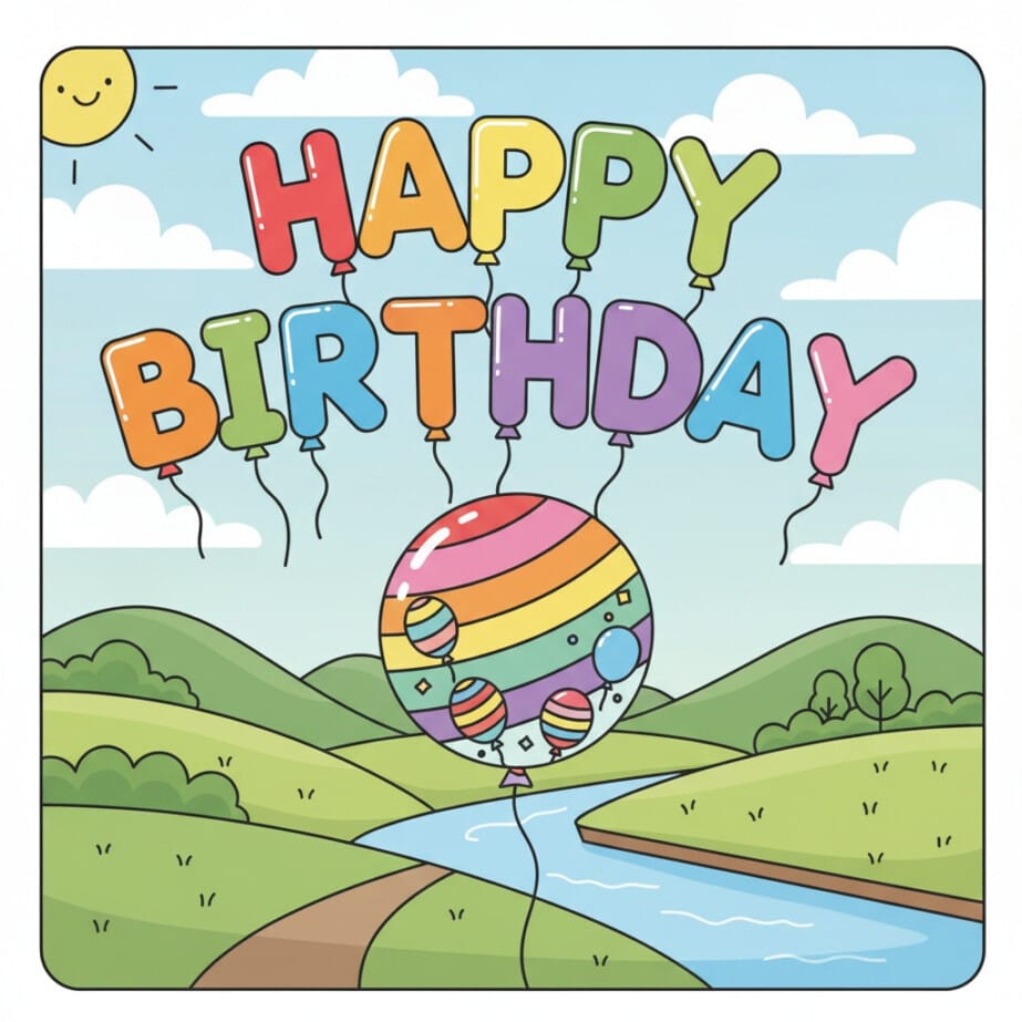 Birthday Balloon Coloring Page 2