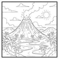 Volcano Landscape Coloring Page - Printable Coloring page