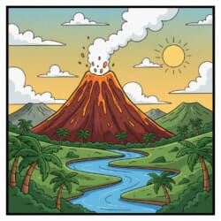 Volcano Landscape Coloring Page - Origin image