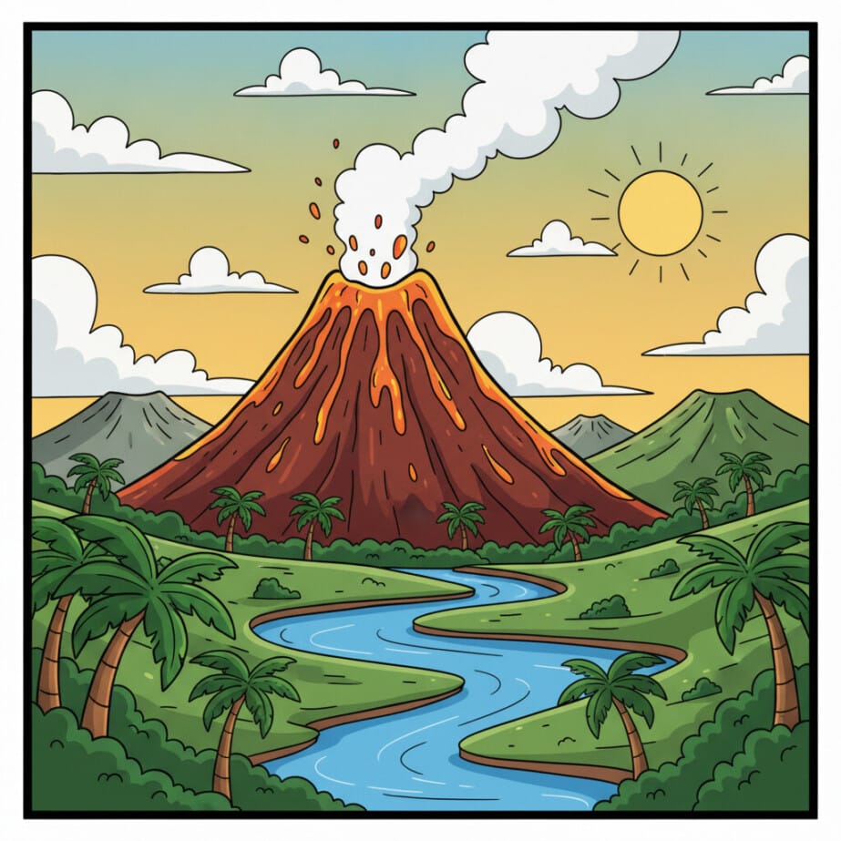 Volcano Landscape Coloring Page 2