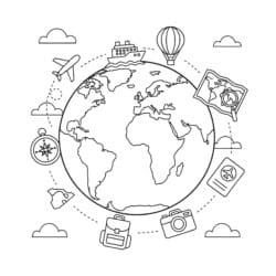 Globe With Continents Coloring Page - Printable Coloring page
