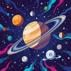Saturn With Moons Coloring Page - Origin image