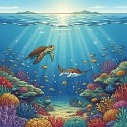 Ocean Scene Coloring Page - Origin image