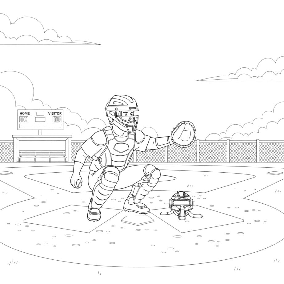 Baseball Catcher Coloring Page